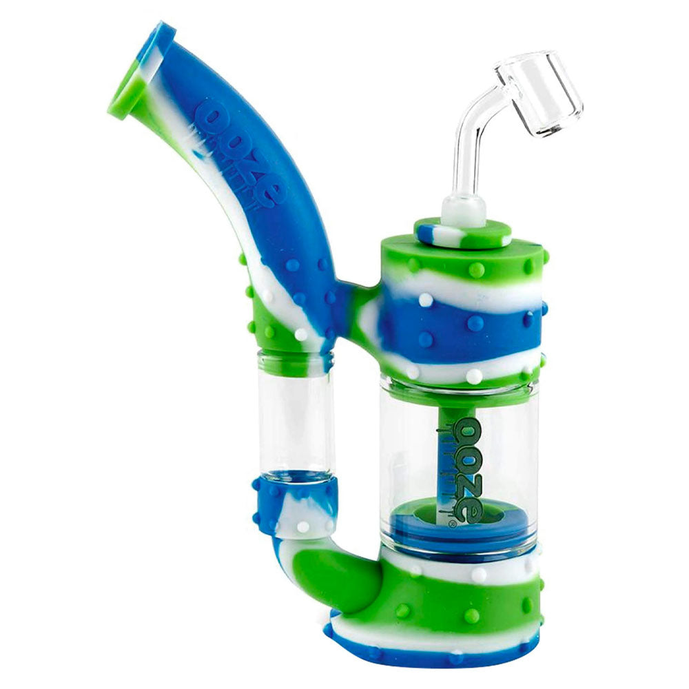 OOZE SILICONE & GLASS BUBBLER - STACK - BLUE, WHITE & GREEN