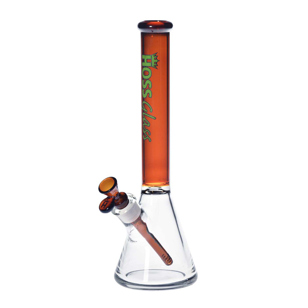 14" 38MM BEAKER W/ COLORED NECK, CARRY BOX, EXTRA BOWL & BANGER - AMBER