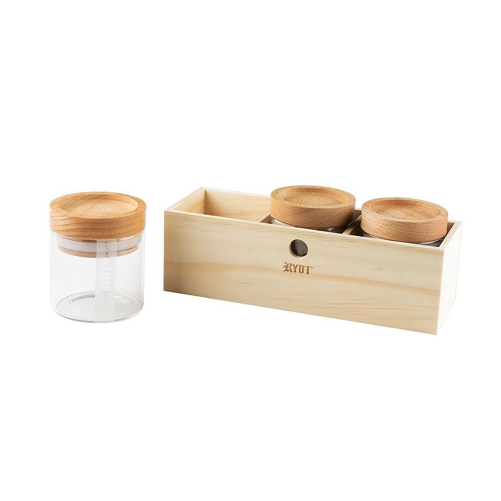 RYOT Jar Box with 3 Clear Jars with Beech Lid