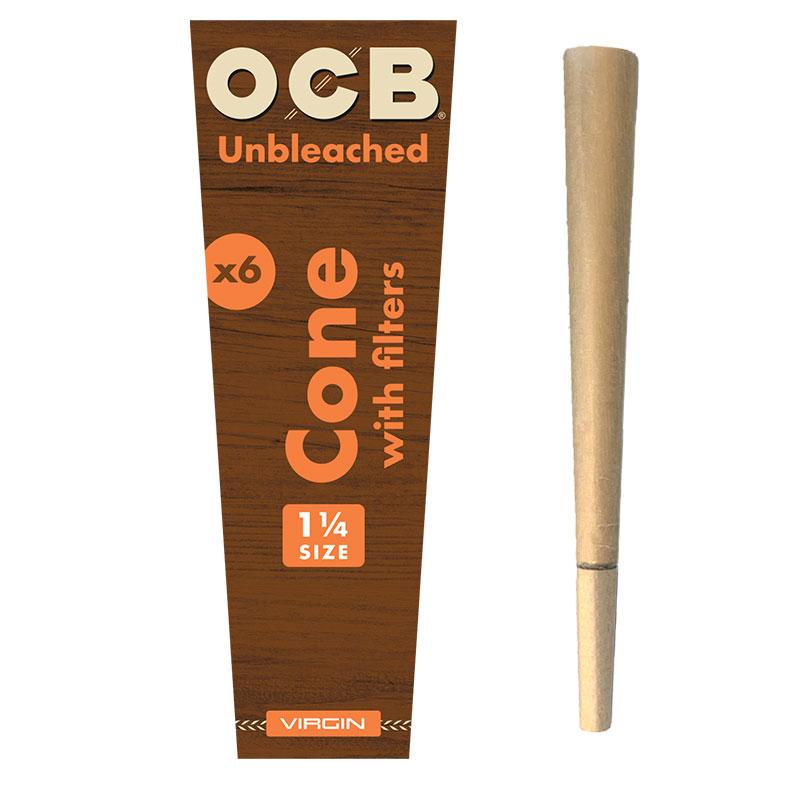 RTL Rolling Papers OCB Virgin Unbleached Pre-Rolled 1 1/4 Cones 6-Pack