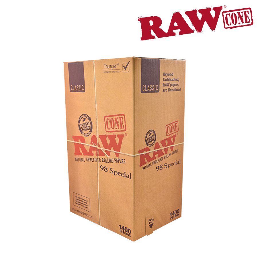 Raw Classic Natural Unrefined Pre-Rolled 98 Special Cones - Bulk Box/1400