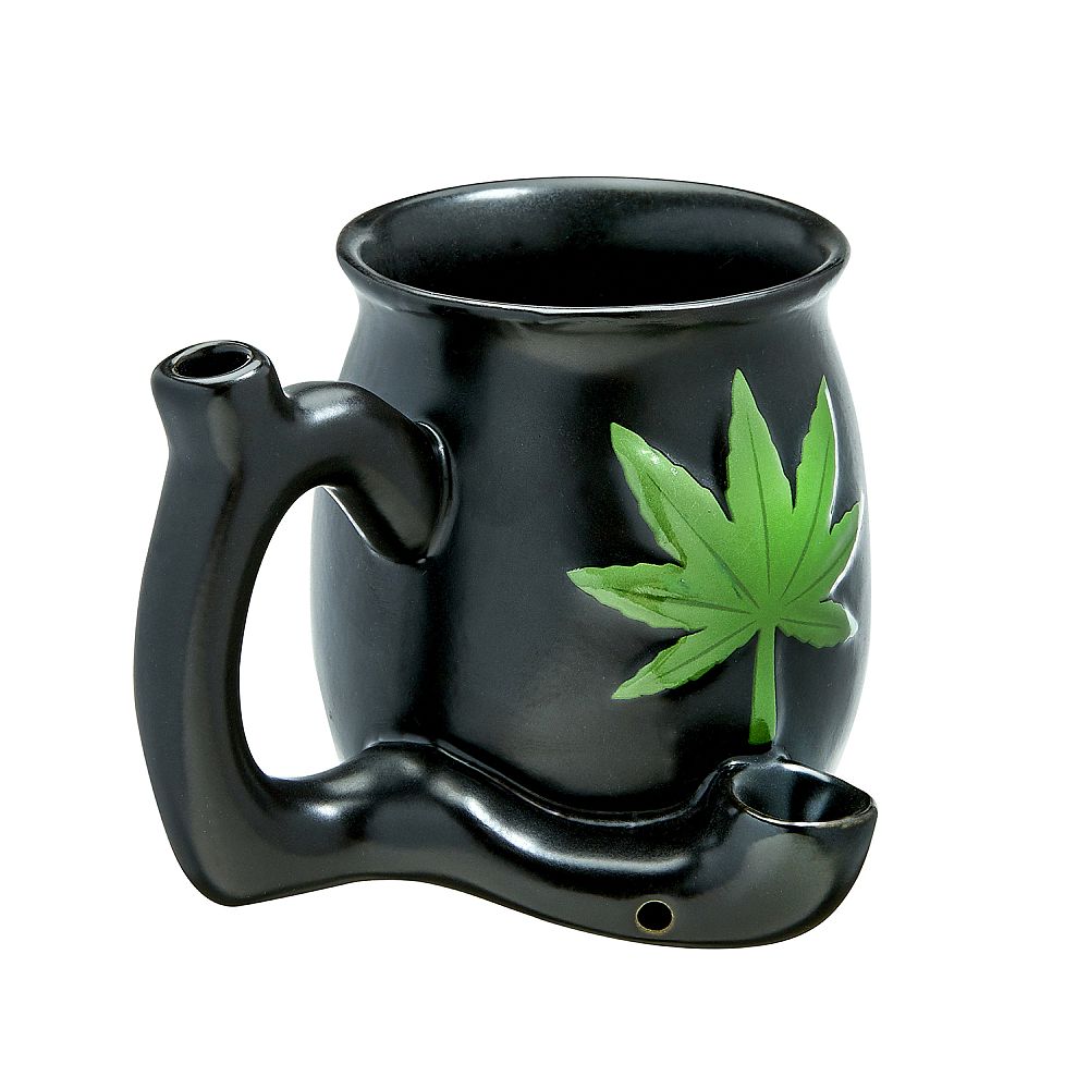 Premium Roast & Toast Ceramic Mug w/ Pipe - Matte Black & Green Leaf