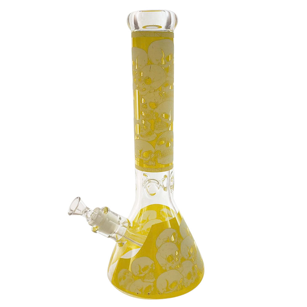 14" BEAKER W/ ICE PINCH & GLOW-IN-THE-DARK SKULL PRINT - YELLOW