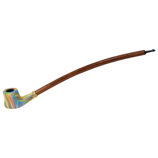 15" CURVED CHERRYWOOD RAINBOW COLORED BOWL & LONG STEM SHIRE PIPE