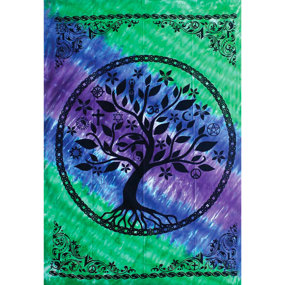 THREADHEADS 55" X 85" TAPESTRY - GREEN/BLUE/PURPLE TREE OF LIFE
