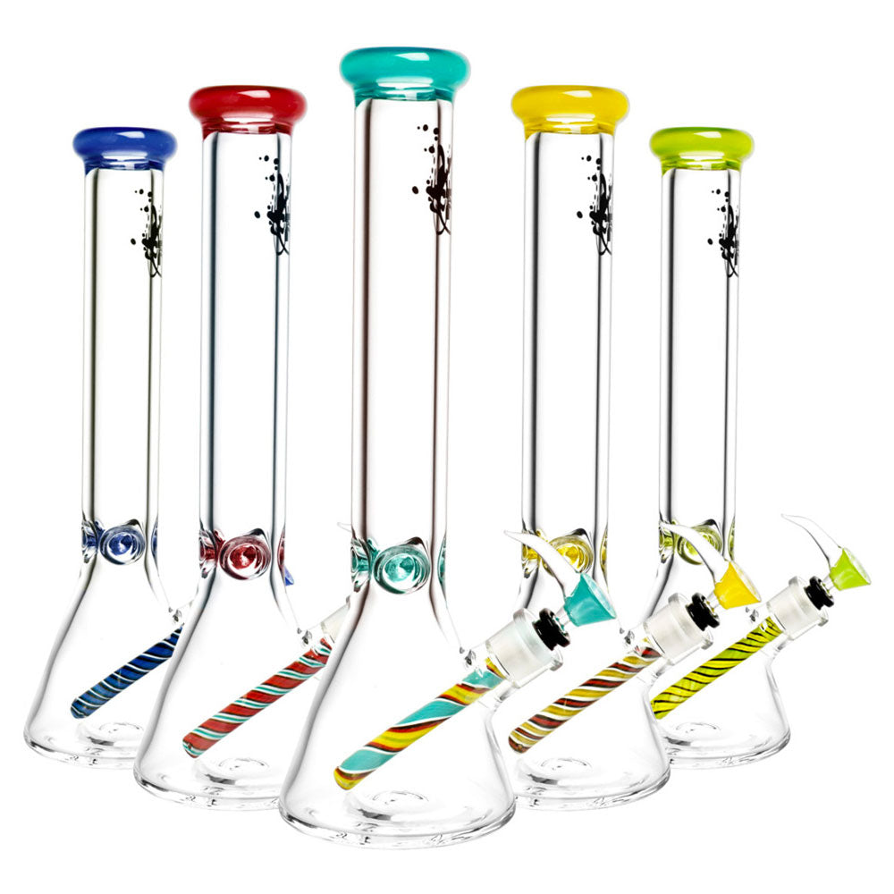 PULSAR 16" BEAKER W/ ICE PINCH, WORKED DOWNSTEM & COLOR ACCENTS