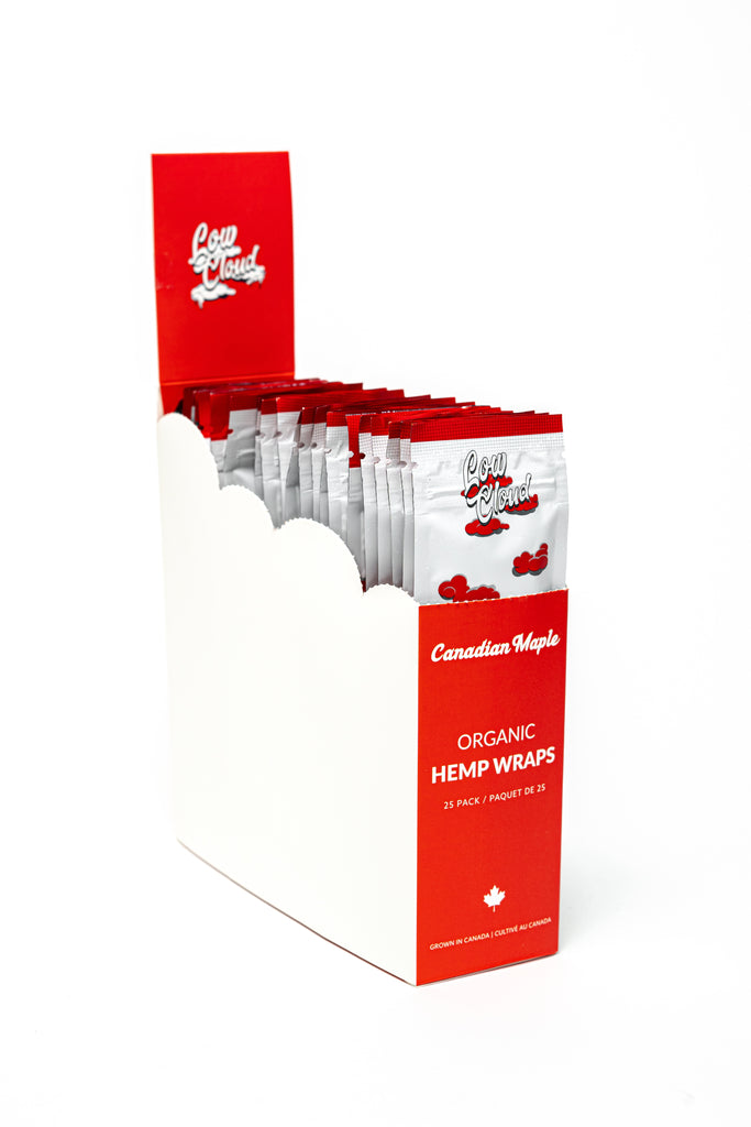 LOW CLOUD ORGANIC HEMP WRAPS, 4 WRAPS PER PACK, 25 PACKS PER BOX - CANADIAN MAPLE